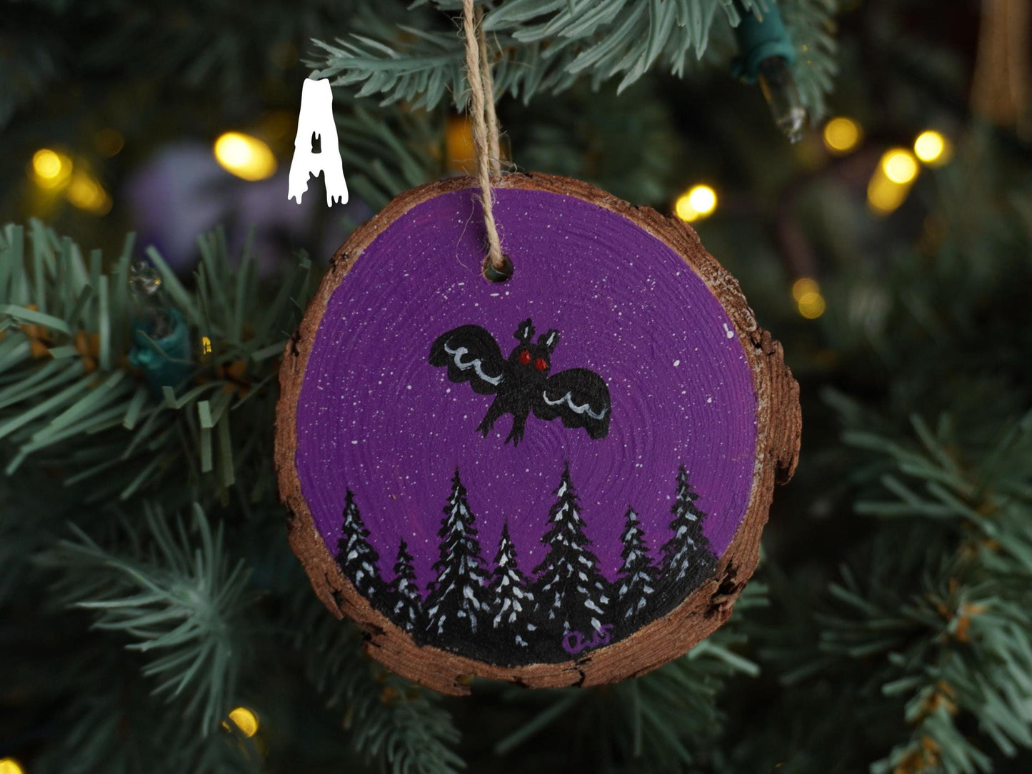 Mothman Hand Painted Wood Ornament, Holiday Decor, Gallery Wall