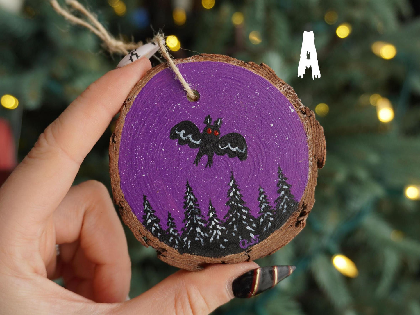 Mothman Hand Painted Wood Ornament, Holiday Decor, Gallery Wall