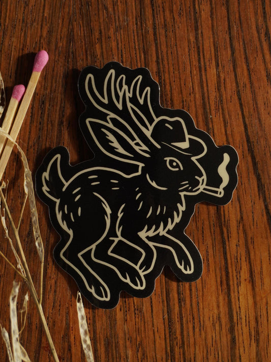 Smoking Cowboy Jackalope Sticker