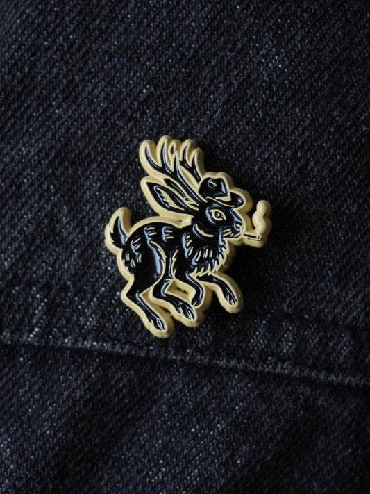Cowboy Jackalope Enamel Pin, Rubber Clutch