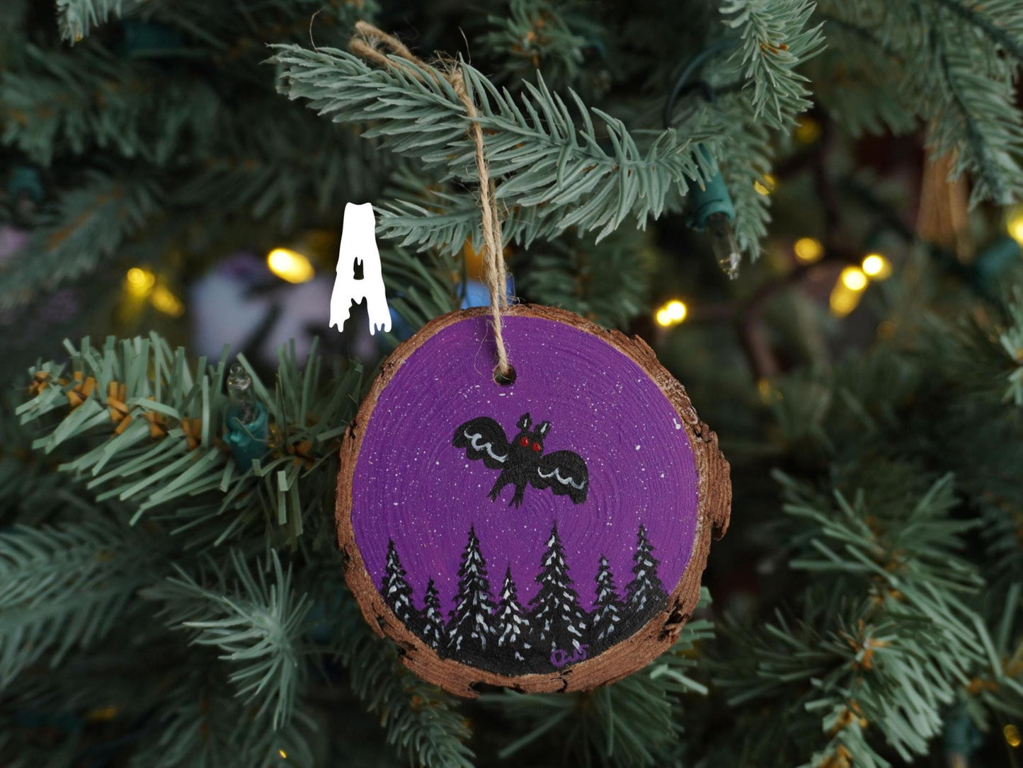 Mothman Hand Painted Wood Ornament, Holiday Decor, Gallery Wall