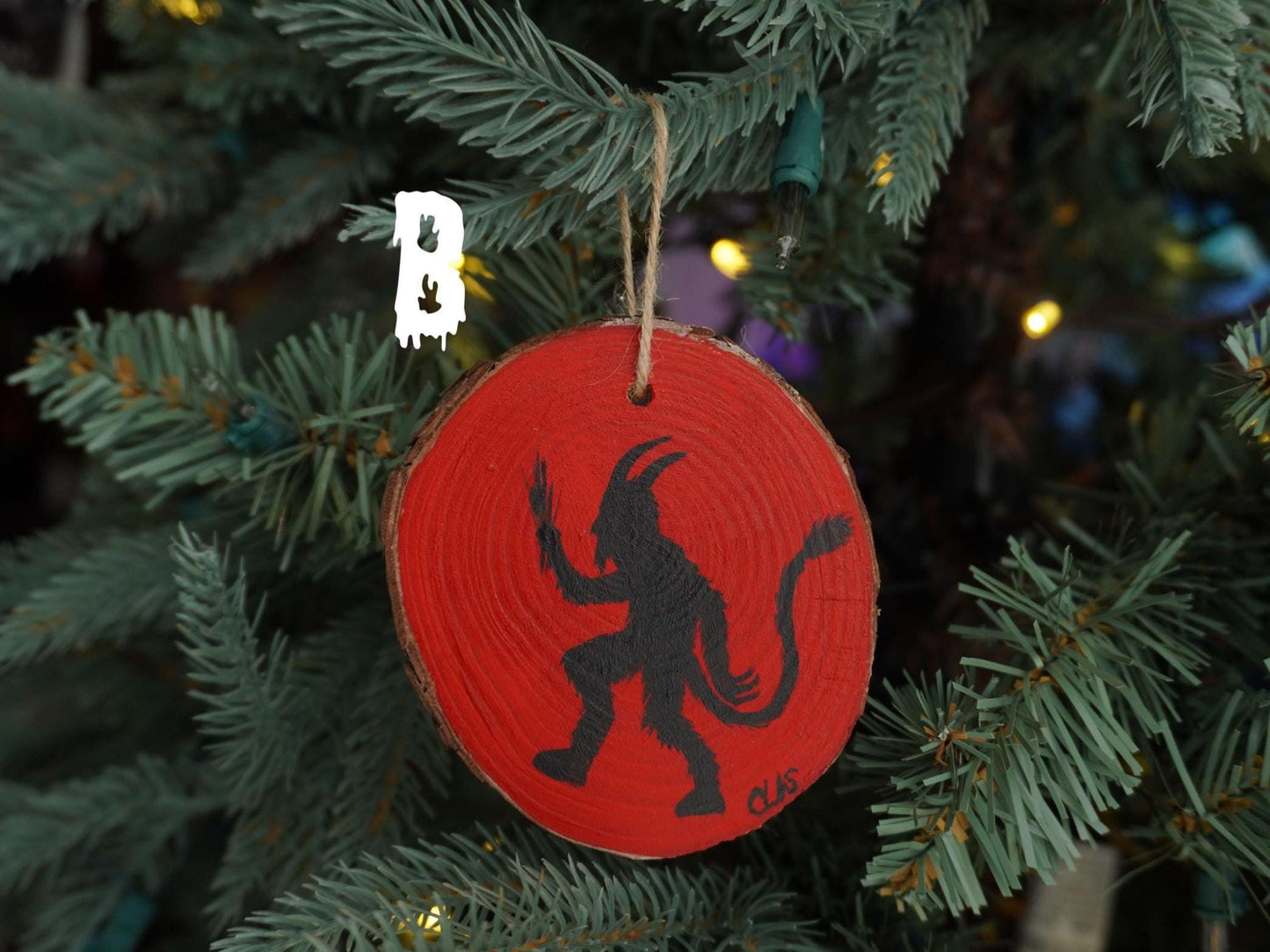 Krampus Ornament, Hand Painted Mini Wood Round, Christmas, Holiday Decor