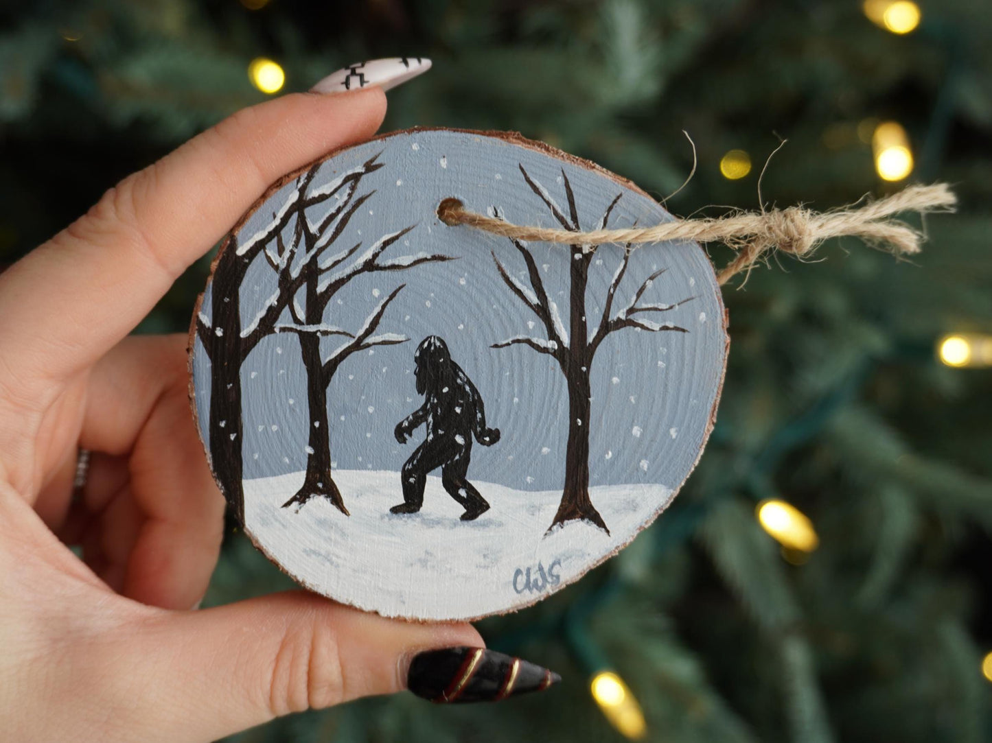 Bigfoot Hand Painted Wood Ornament, Holiday Decor, Gallery Wall