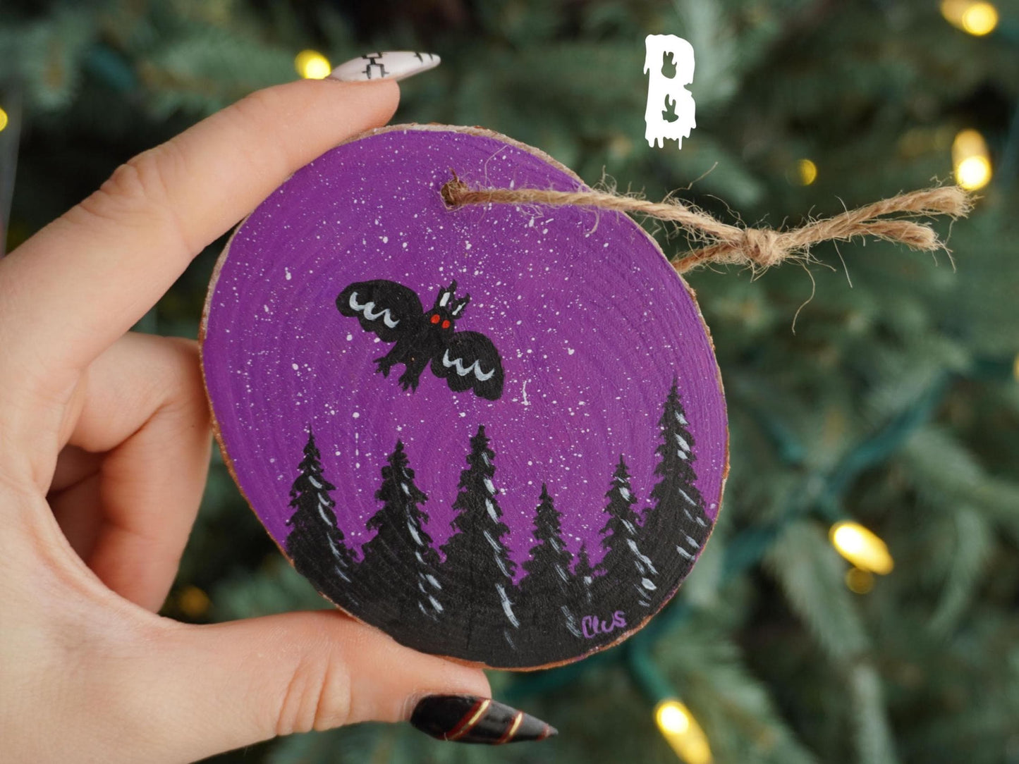 Mothman Hand Painted Wood Ornament, Holiday Decor, Gallery Wall