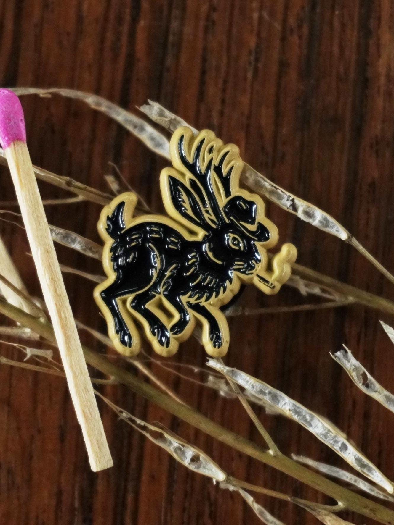 Cowboy Jackalope Enamel Pin, Rubber Clutch