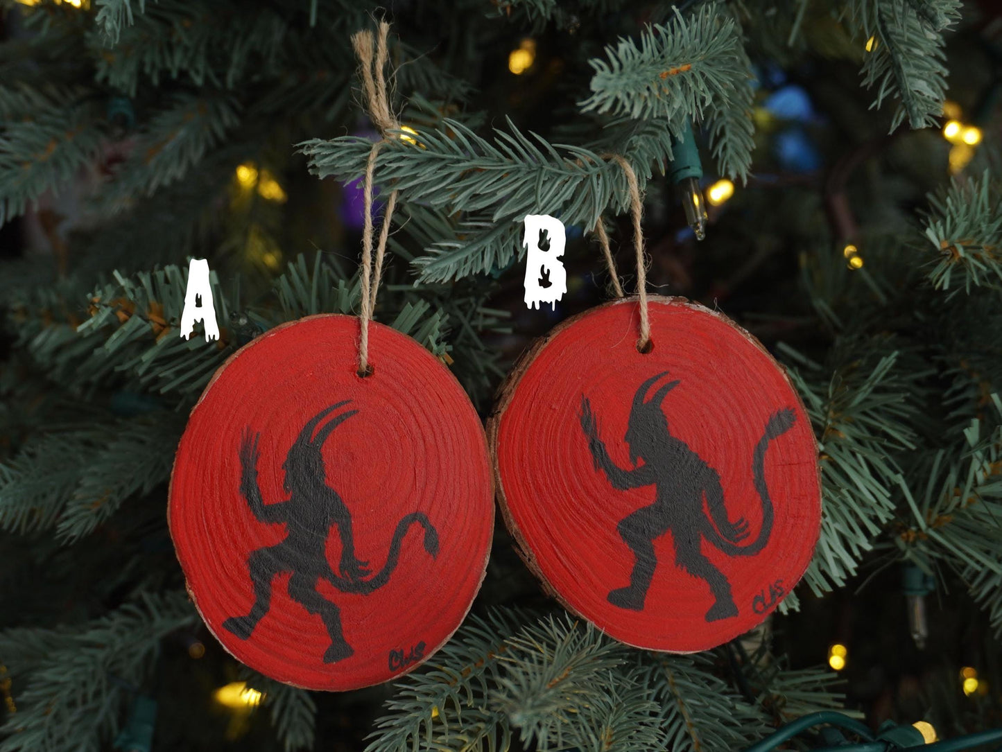 Krampus Ornament, Hand Painted Mini Wood Round, Christmas, Holiday Decor