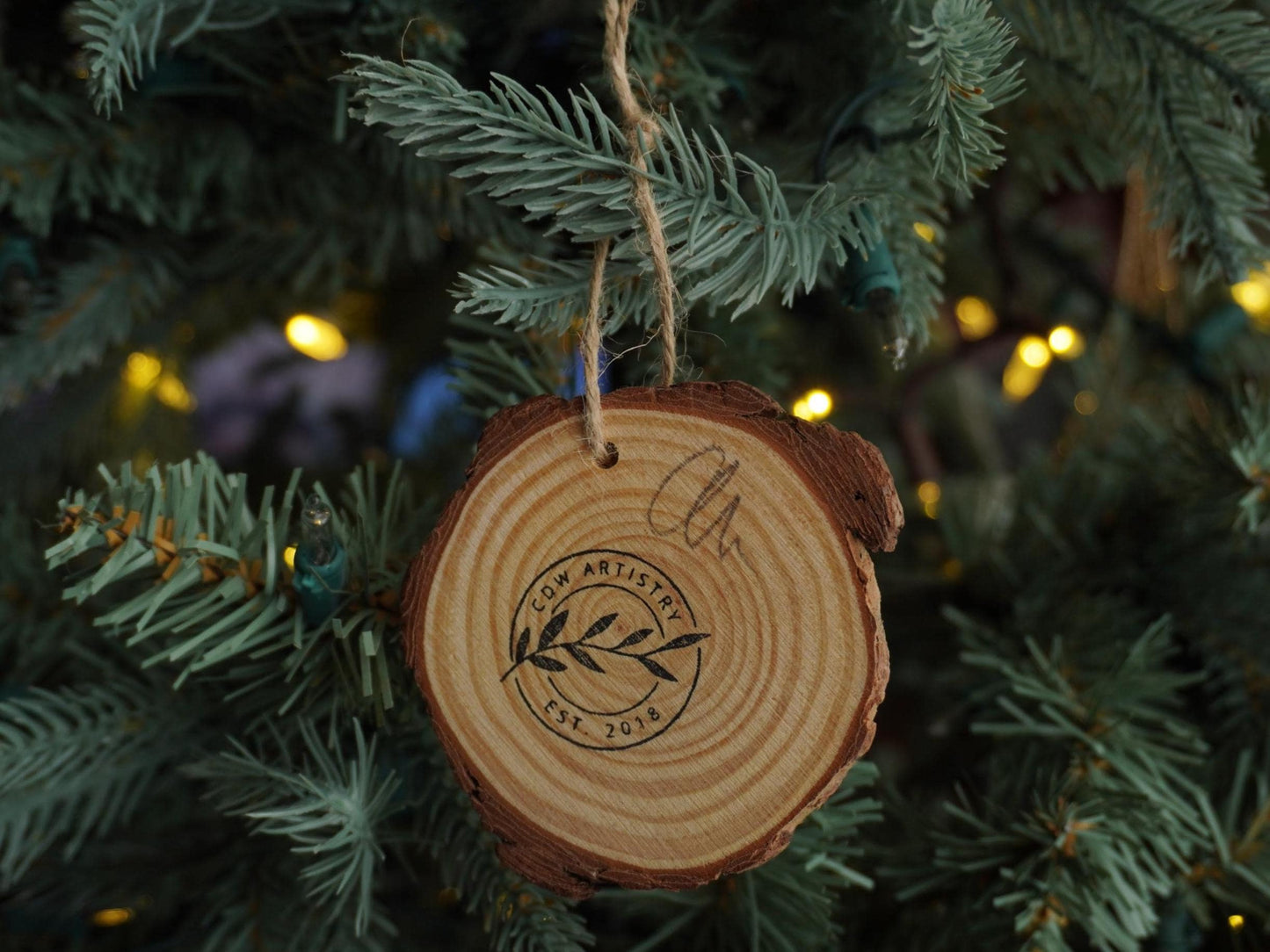 Ghosts In The Snow Ornament, Holiday Decor, Hand Painted Wood Round