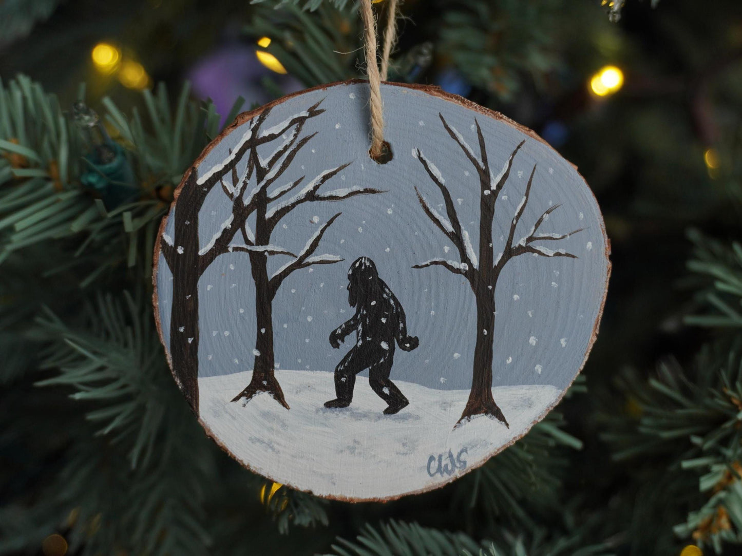 Bigfoot Hand Painted Wood Ornament, Holiday Decor, Gallery Wall