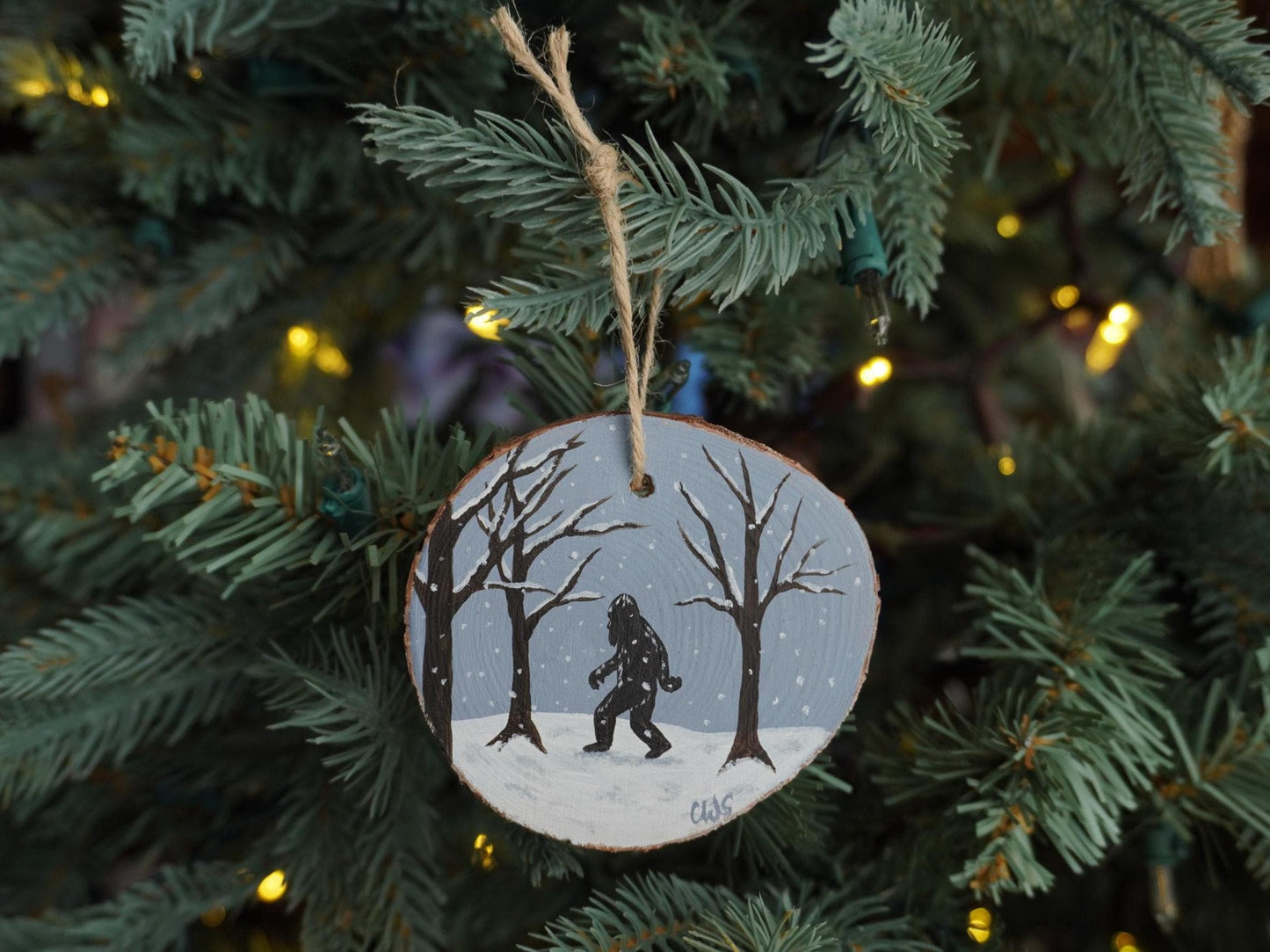 Bigfoot Hand Painted Wood Ornament, Holiday Decor, Gallery Wall