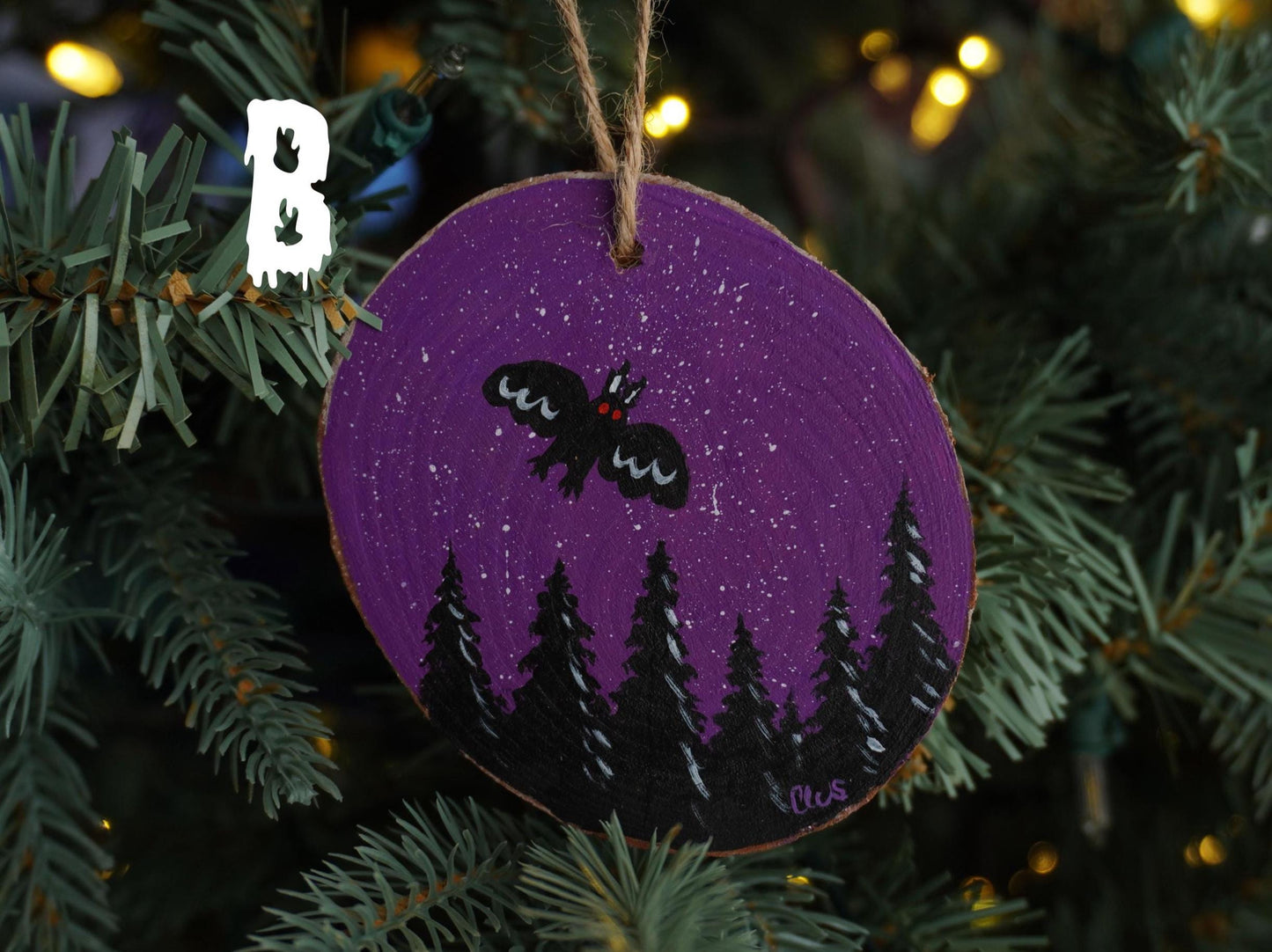 Mothman Hand Painted Wood Ornament, Holiday Decor, Gallery Wall